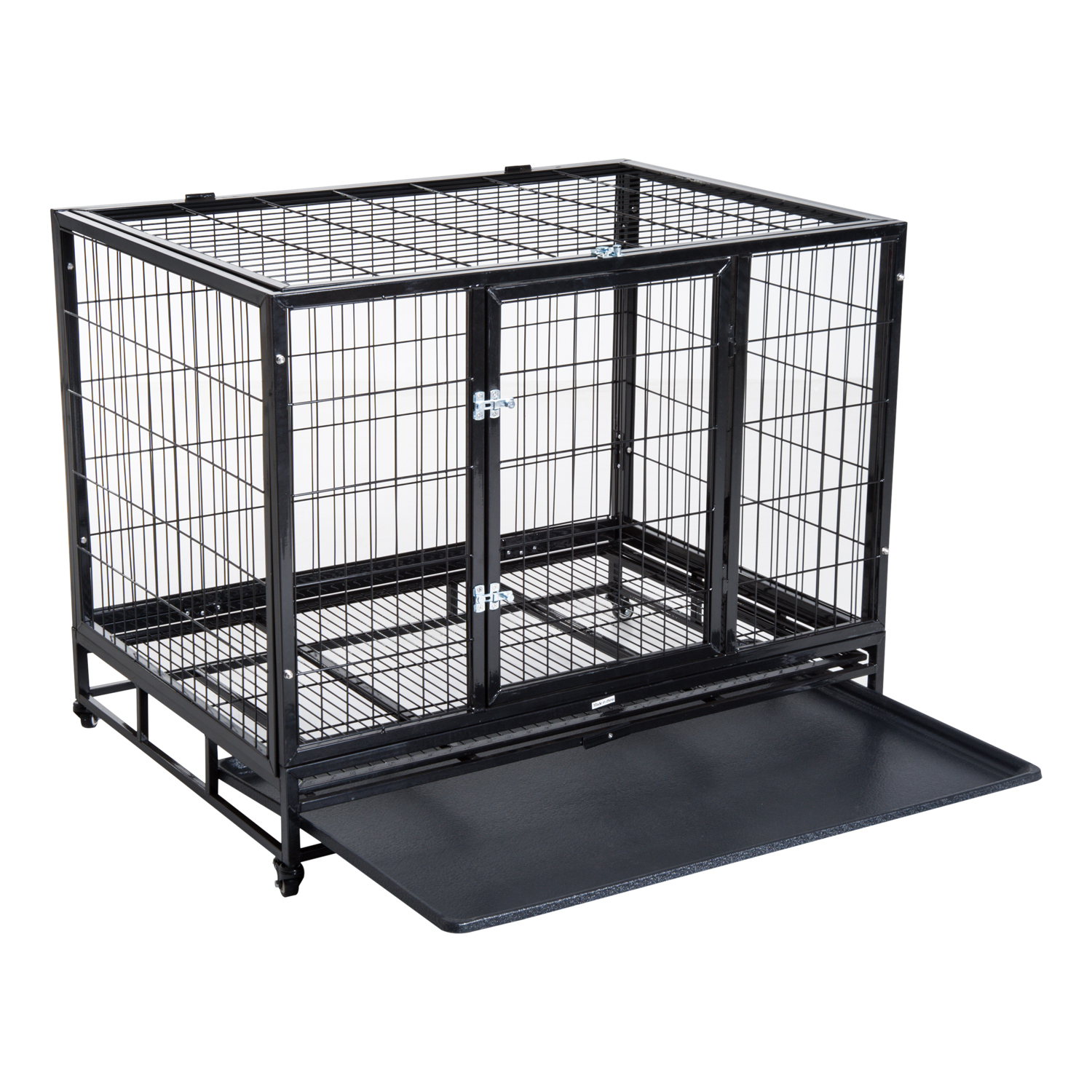 Dog Cage Pet Metal Heavy Duty with Wheels and Crate Tray for Kennel